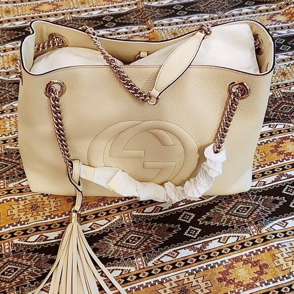 Gucci Soho White Leather with Tassle Women's Shoulder Bag 536196 A7M0G 9522-U - Picture 1 of 16